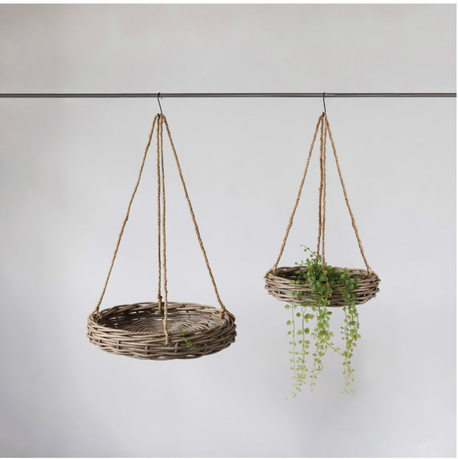 Hand-Woven Round Rattan Hanging Basket-Small