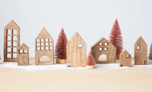 Set of 7 Mango Wood Houses