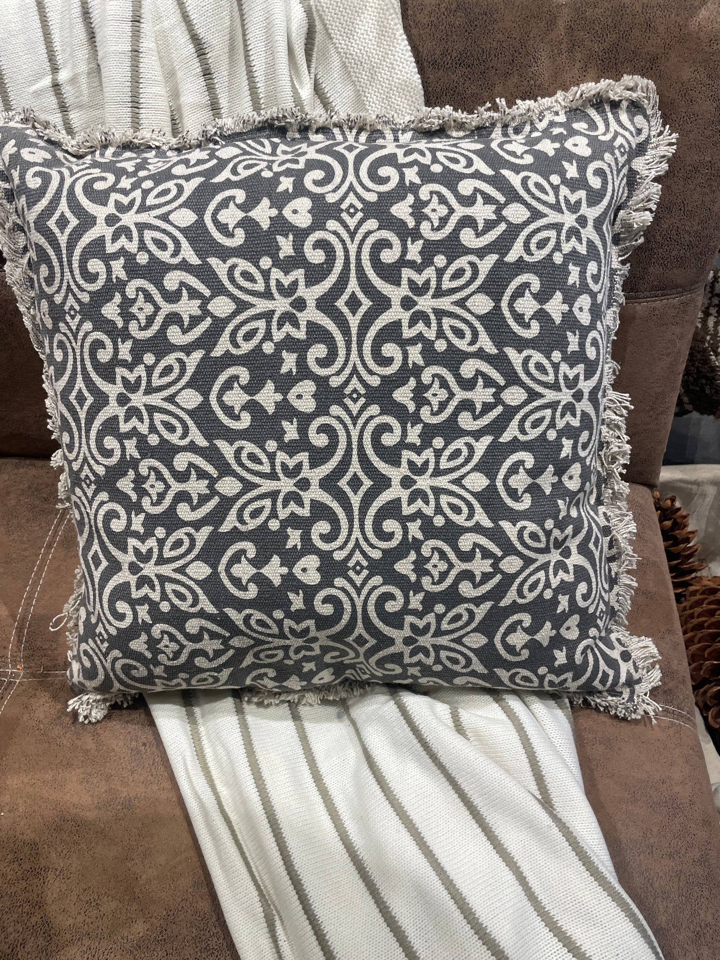 Slate Floral Motif Pillow