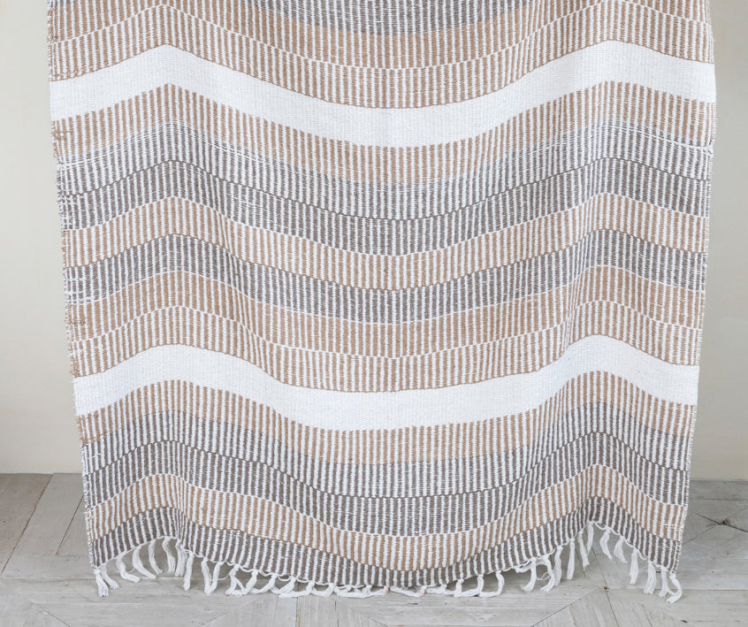 Woven Recycled Throw w/Stripes & Frindge