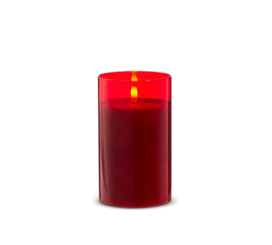 3.5”x6” Red Glass Red Pillar Candle