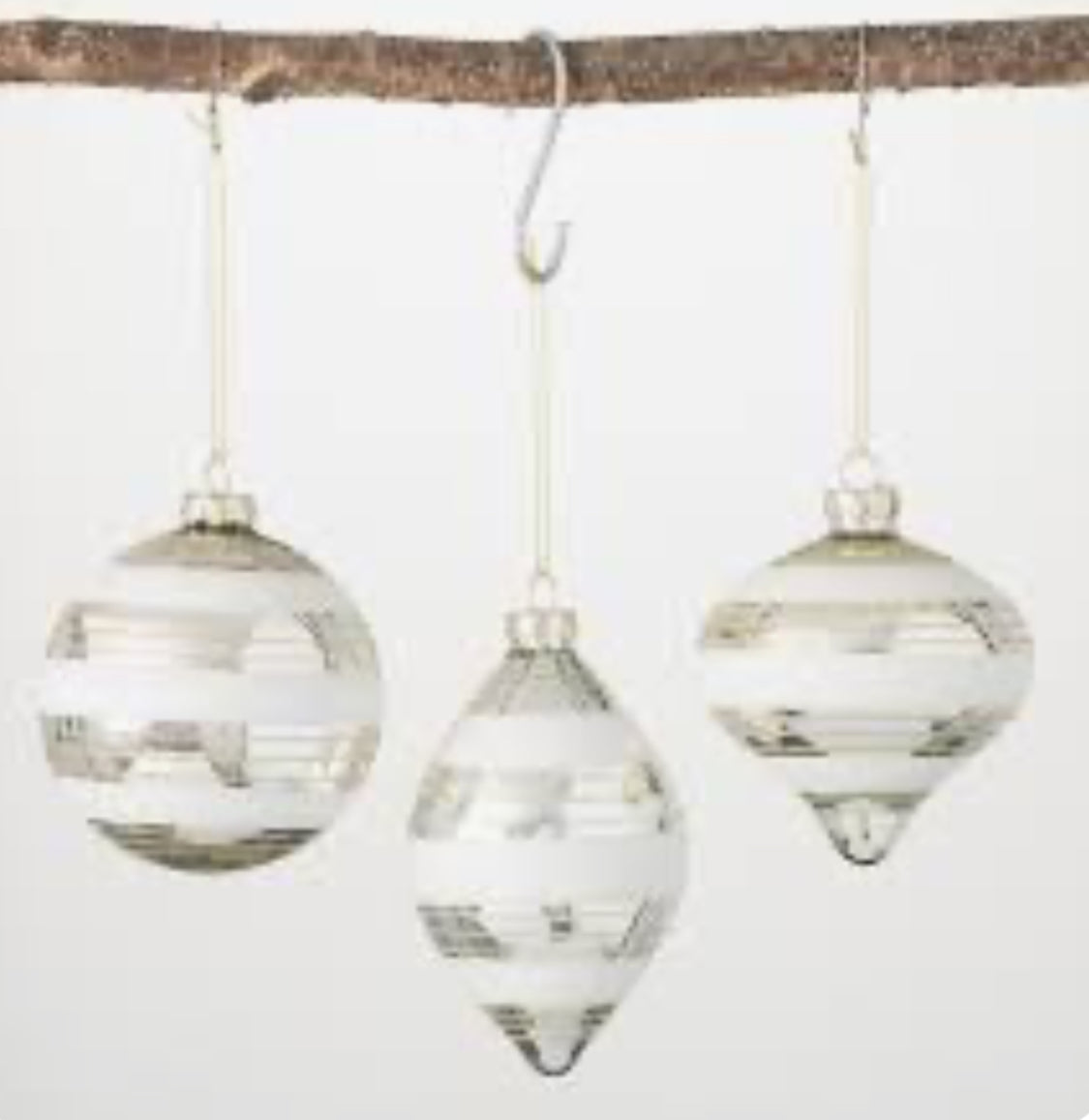 Silver/White Striped Ornament-Asst. Shapes