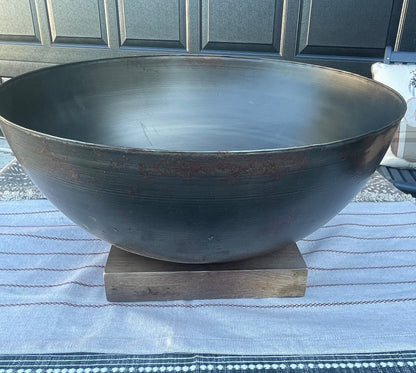 Large Metal Bowl w/Wood Base