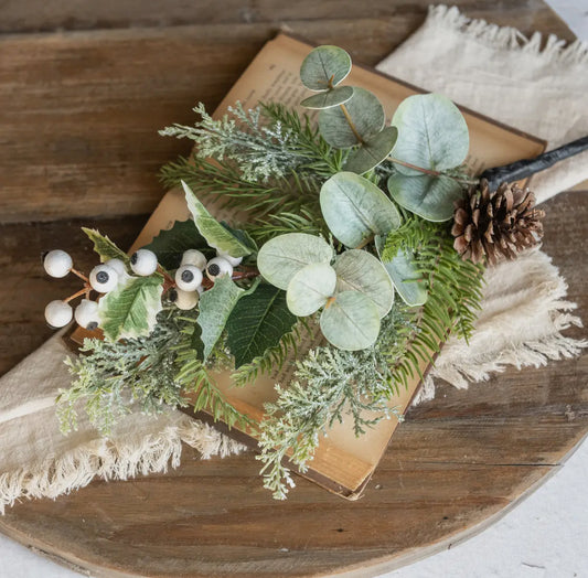 17” Whitewashed Hemlock Pick w/White Berries