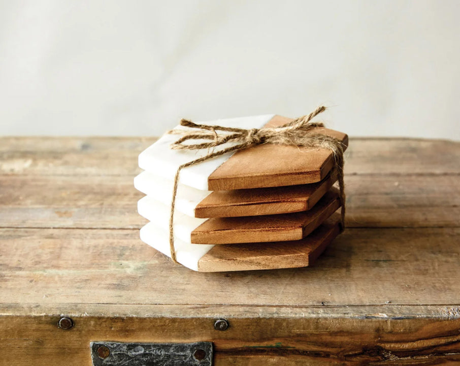 Wood Hexagon Coasters- set/4
