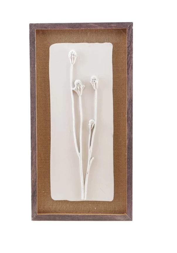 Wood Framed Wall Decor w/Plaster Cast Botanical & Jute Mat