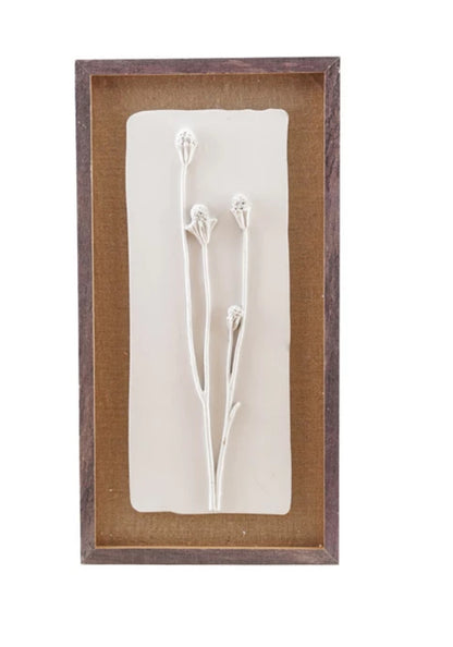 Wood Framed Wall Decor w/Plaster Cast Botanical & Jute Mat