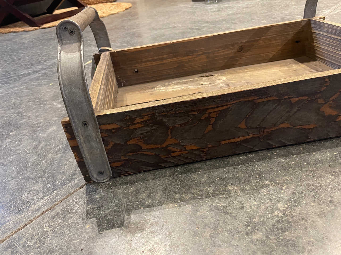 Rustic Wood Tray w/Metal & Wood Handles