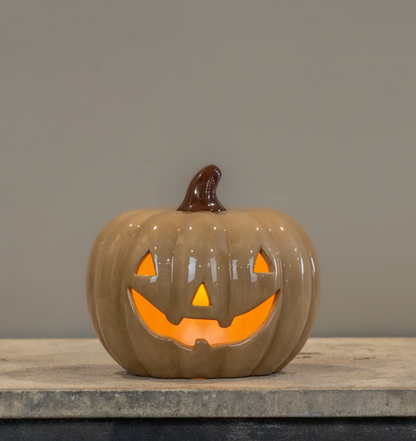 6.25” Beige Ceramic LED Pumpkin