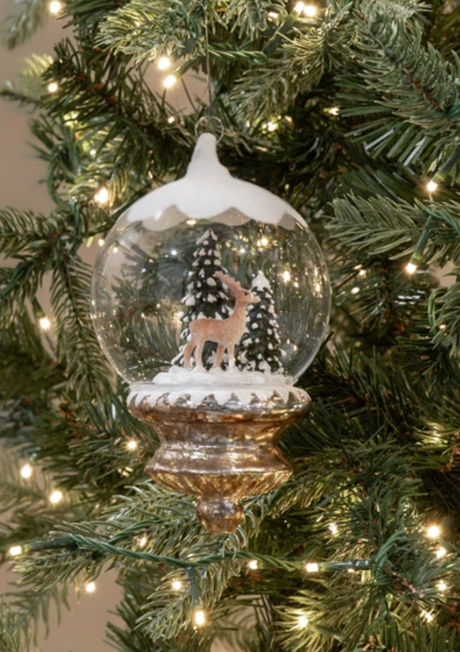 Snow Topped Globe w/ Deer Ornament