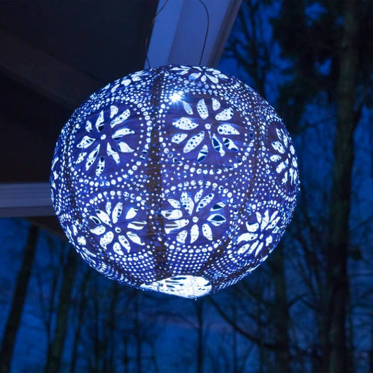 Stella Boho 12" Globe Solar Lantern - Metallic Blue