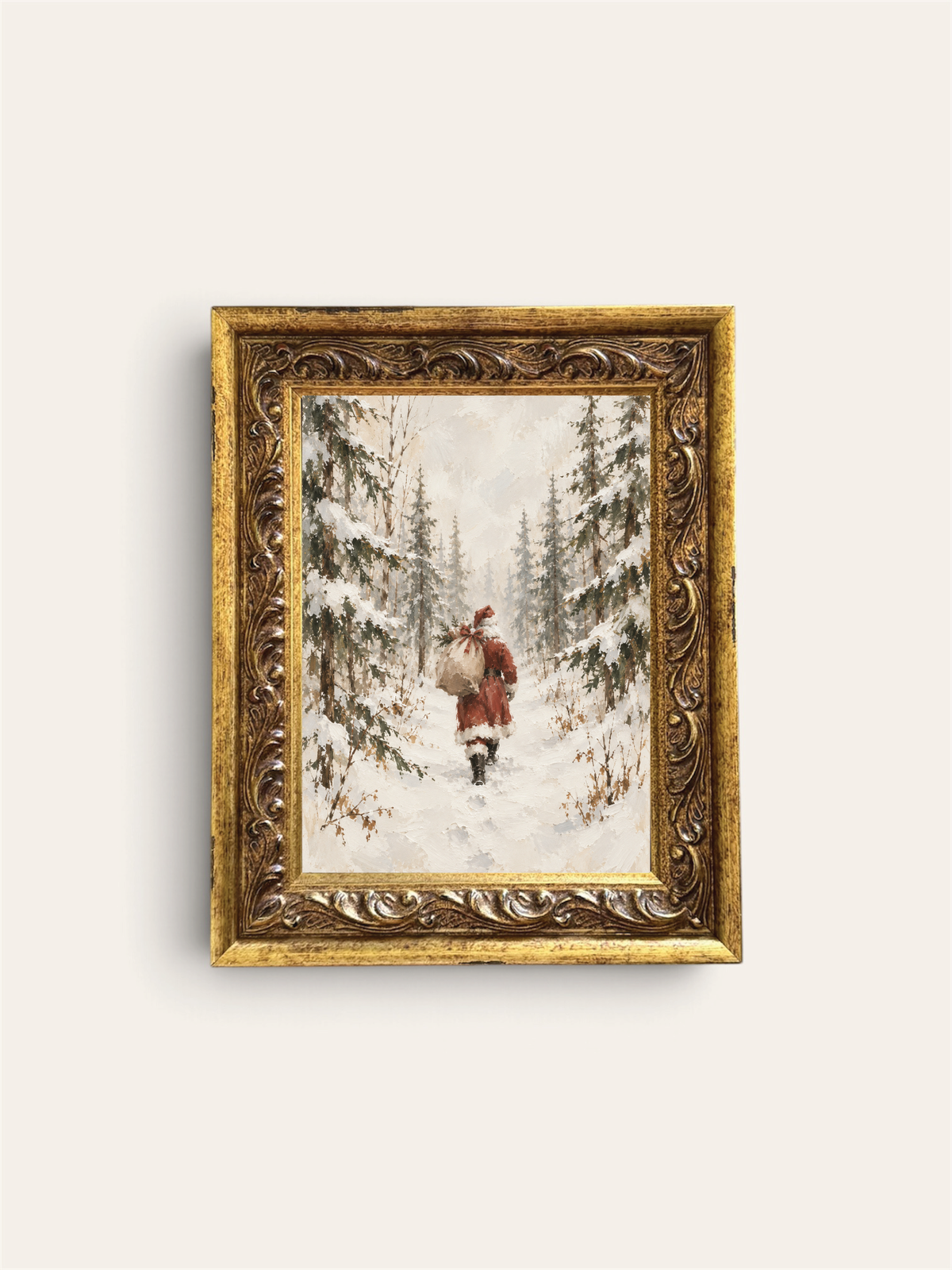 Santa's Journey, Gold Frame | Christmas Wall Art