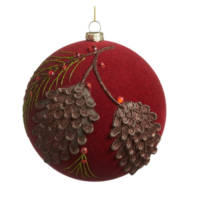 5” Flocked Glitter Pinecone Ball Ornament