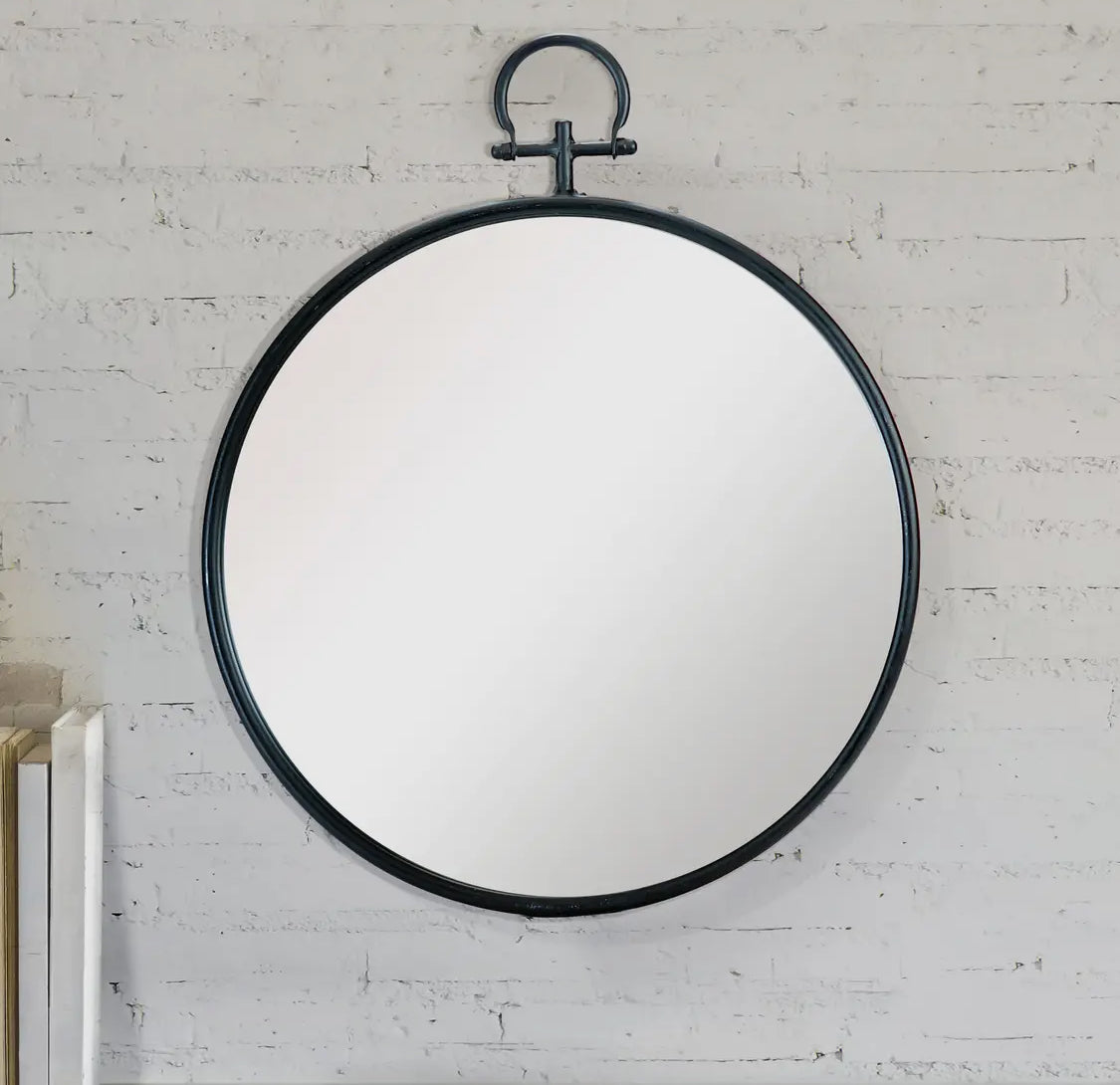 Metal Black Round Mirror