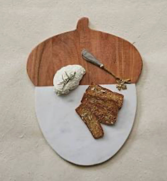 14”L Marble & Acacia Wood Acorn Cutting Board