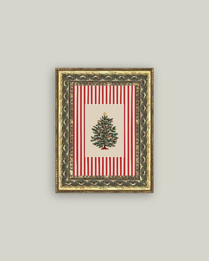 Peppermint Stripe Tree Framed Antique Art