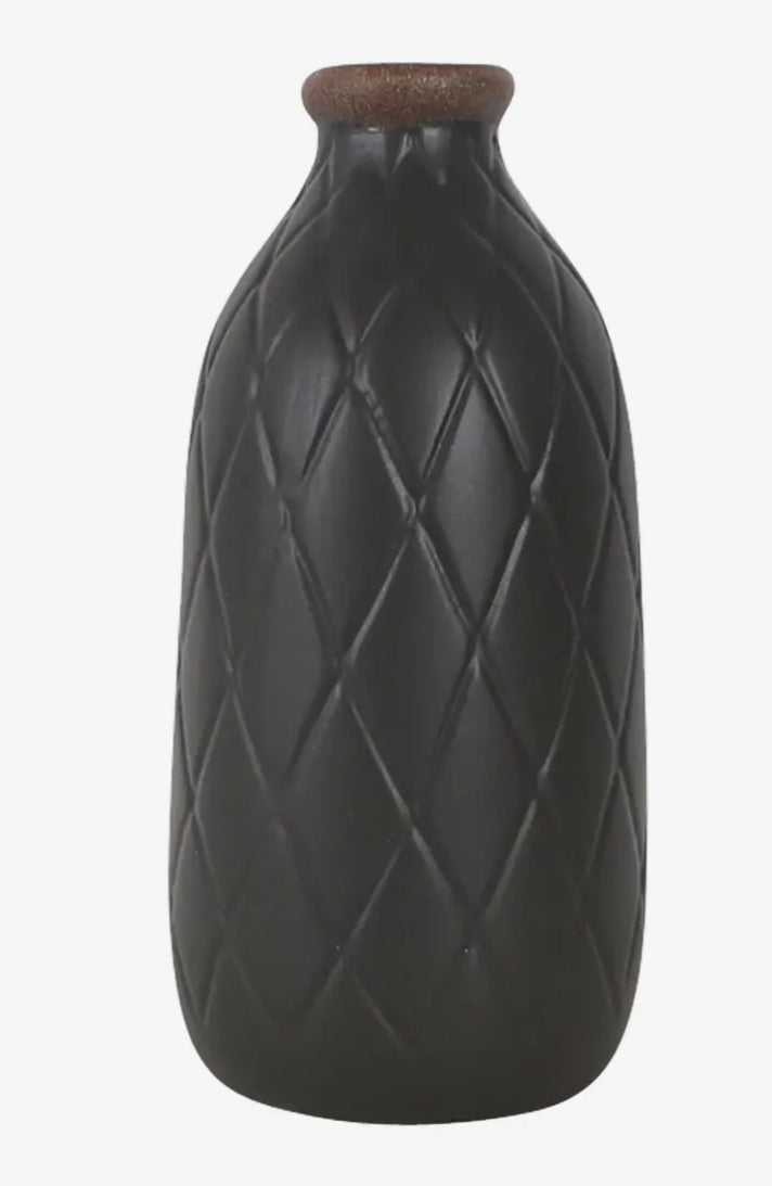 9” Black Ceramic Textured Diamond Vase