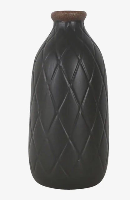9” Black Ceramic Textured Diamond Vase