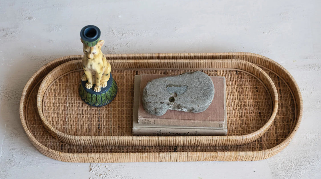Oval Decorative Hand-Woven Rattan Tray-sm