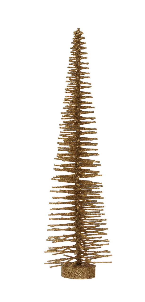 16-1/2”H Gold Rattan Tree w/Glitter & Wood Base