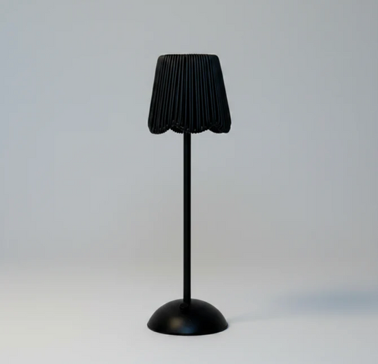 Black LED USB Lamp-Scalloped Rattan Shade