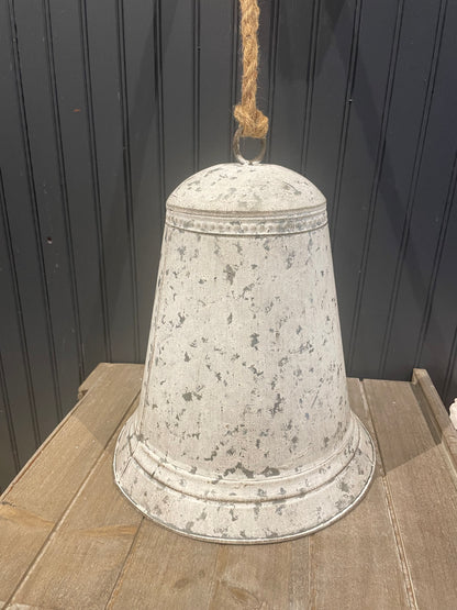 Whitewash Metal Bell w/Rope HangerHanger