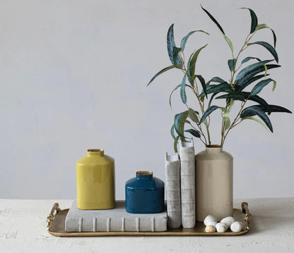 Cream Enameled Metal Vase