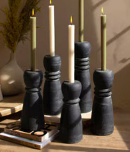 Black Clay Taper Candle Holder-sm