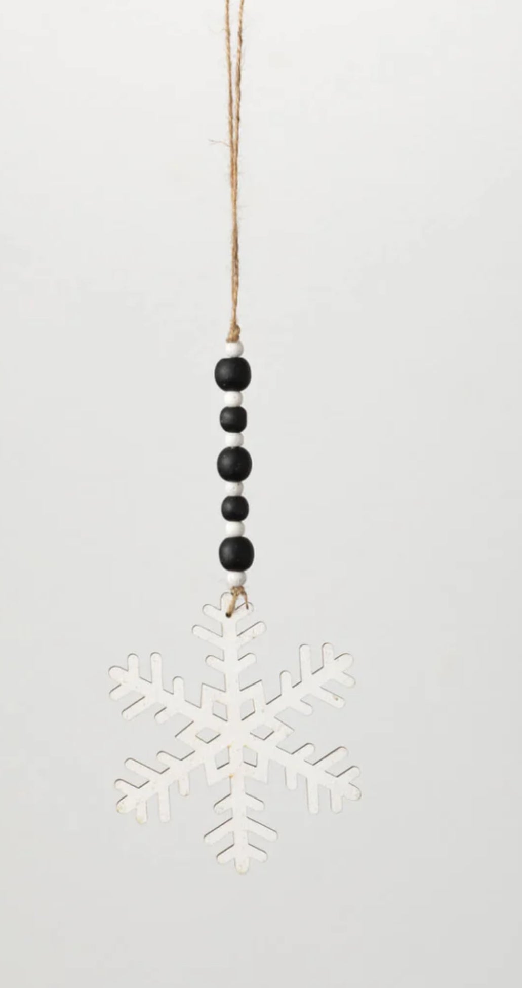 Wood White Snowflake w/Black Wood Bead Accent