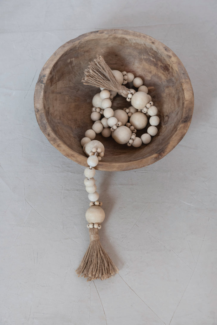 Wood Bead Garland w/Jute Tassels