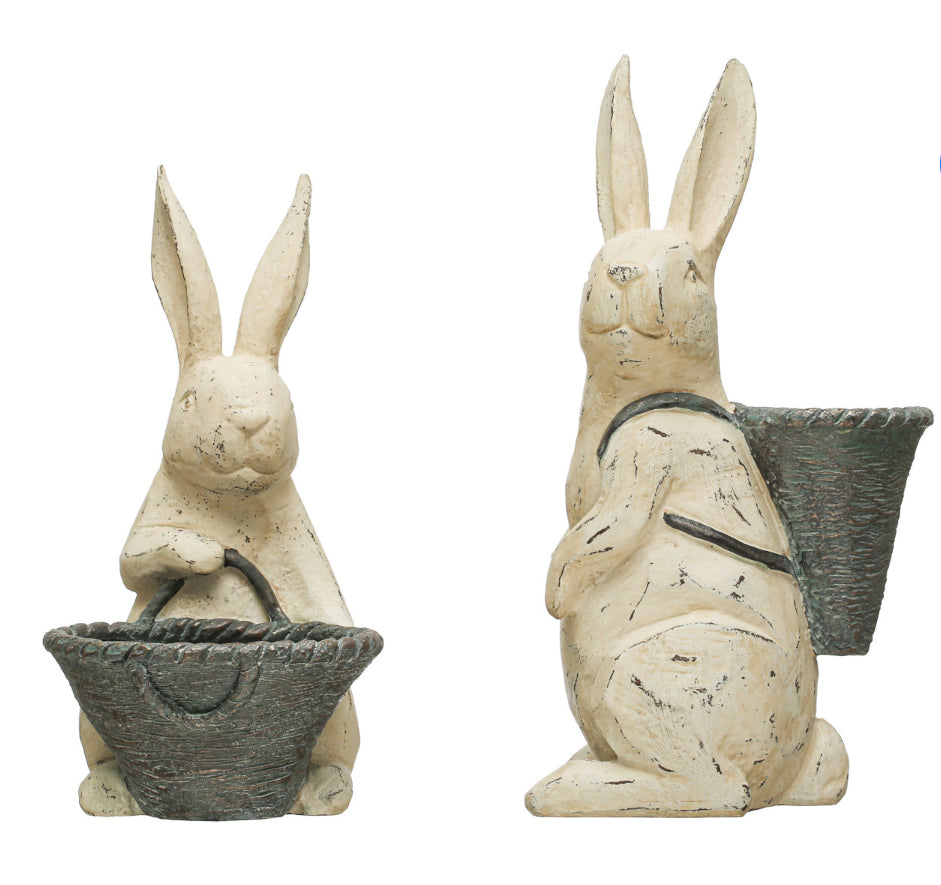 10-1/4”H Resin Rabbit w/ Basket