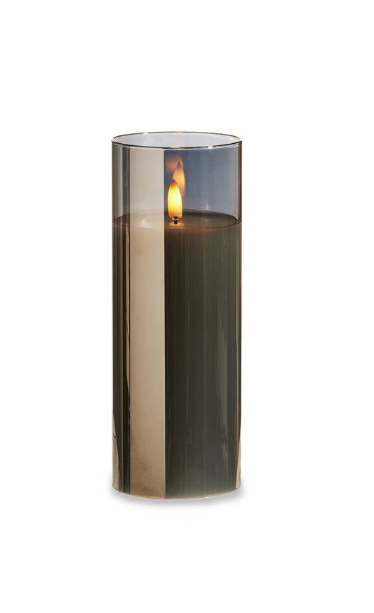 3”x8” Smoke Glass Ivory Pillar Candle