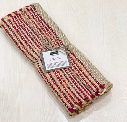 OMBRE TABLE RUNNER, NATURAL JUTE-RED, 13''x36''.