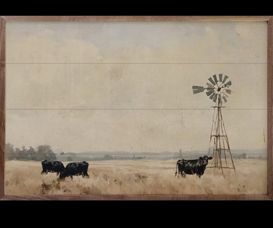 Black Cattle W/Windmill 8”x5”