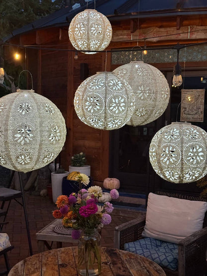 *NEW* Stella Luxe 12" Globe Boho Battery Lantern - Pearl