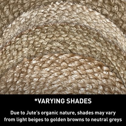 OVAL BRAIDED TABLE RUNNER, NATURAL JUTE, 13'' x 36''.