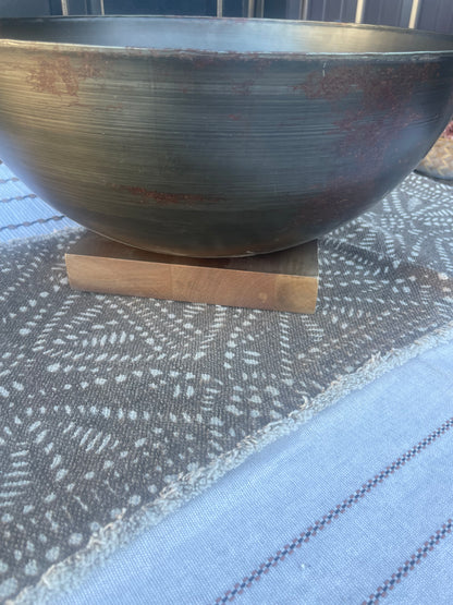 Large Metal Bowl w/Wood Base