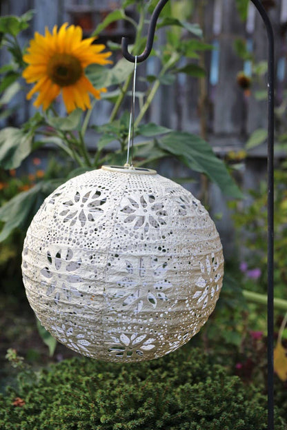Stella Boho 12" Globe Solar Lantern - Pearl