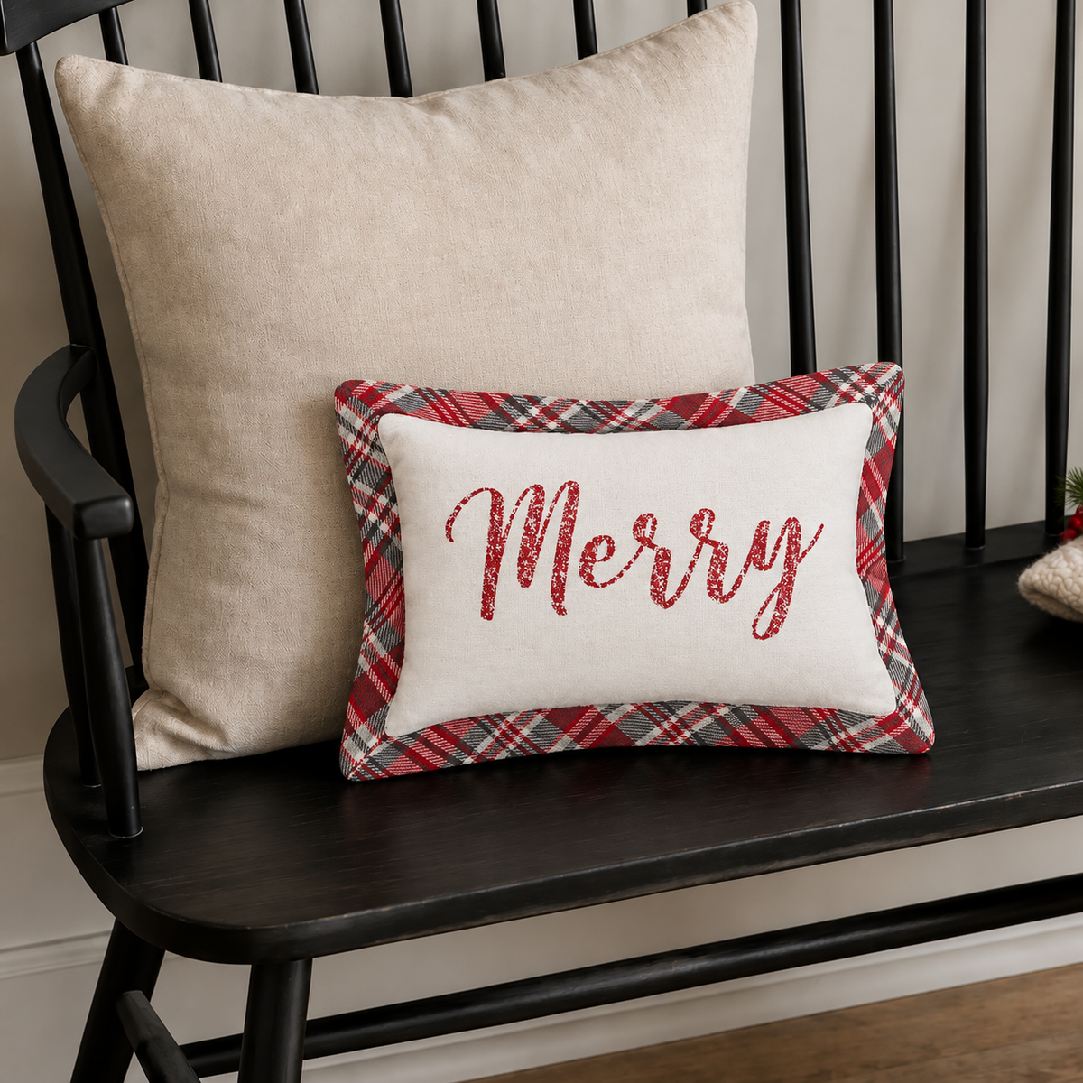 Gregor Plaid Christmas Merry Throw Pillow 9.5x14
