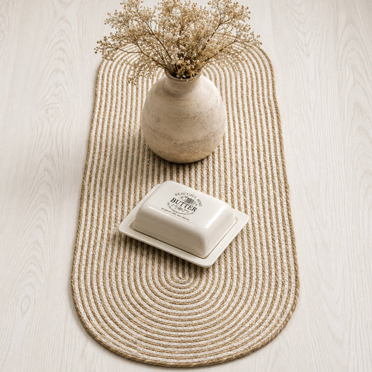 Seagrass Spiral Oval Tablerunner, 13''x48, Nat-Ivory
