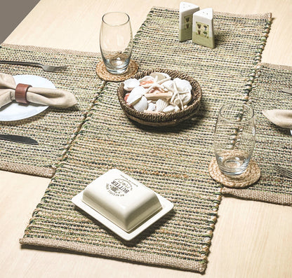 OMBRE TABLE RUNNER, NATURAL JUTE-GREEN, 13''x48''.