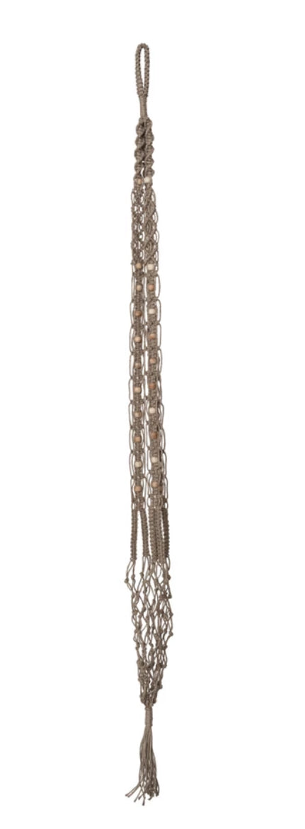 Jute Macrame Plant Hanger w/ Wood Beads & Tassel