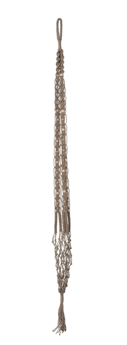 Jute Macrame Plant Hanger w/ Wood Beads & Tassel