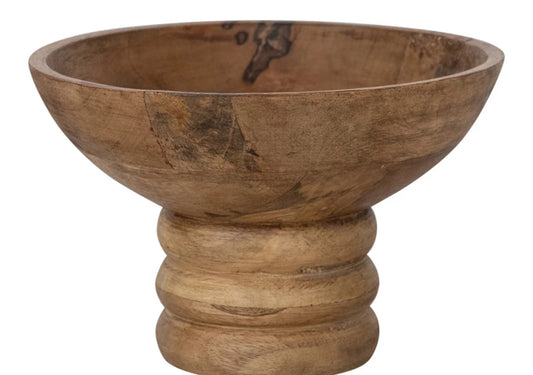 Ribbed Mango Wood Footed Bowl