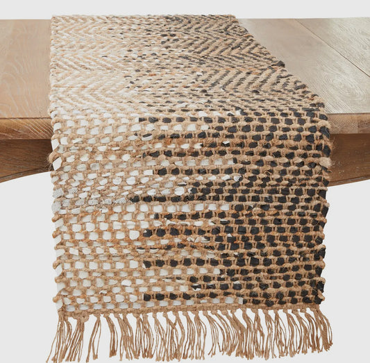 Black/White Two-Tone  Leather Runner