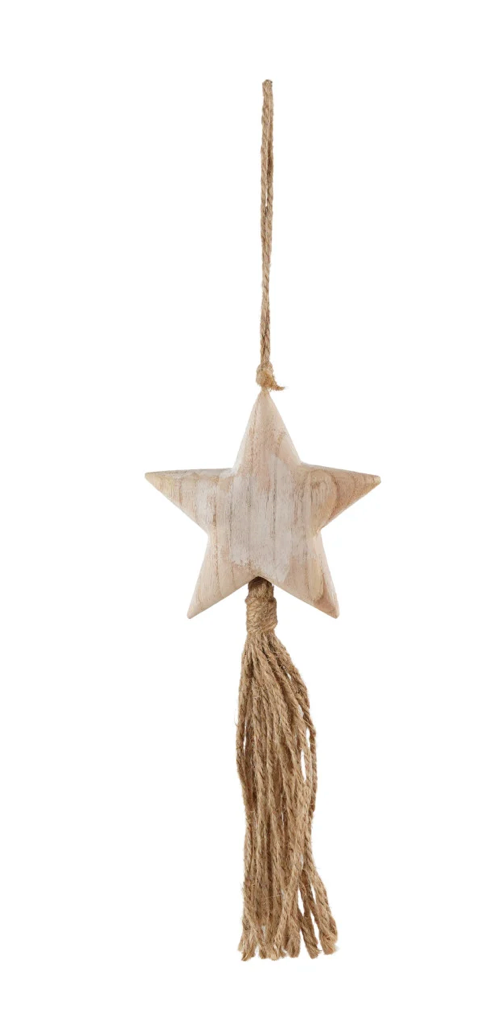 Paulownia Wood Star Ornament w/Jute Tassel