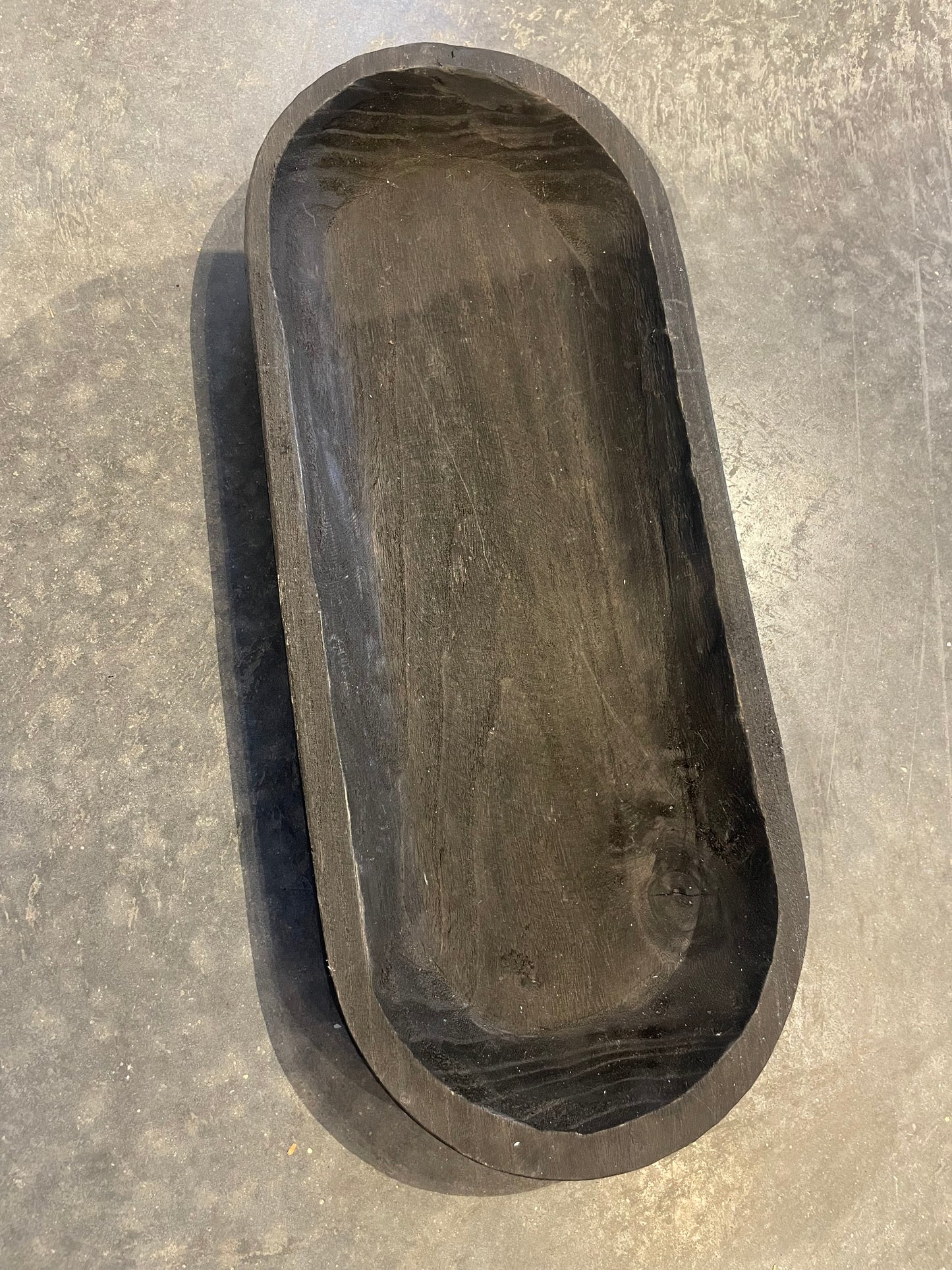 Black Wood Oblong Dough Bowl-LG