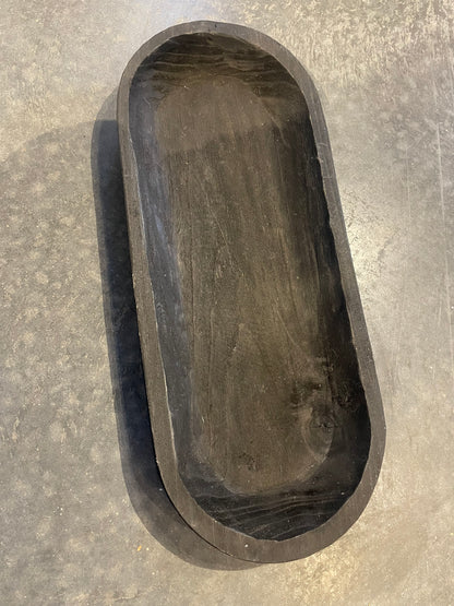 Black Wood Oblong Dough Bowl-LG