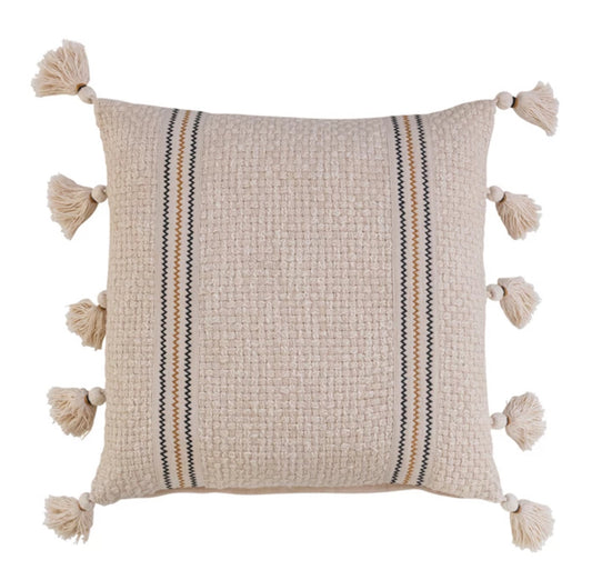 Woven Pillow w/Embroidery & Tassels