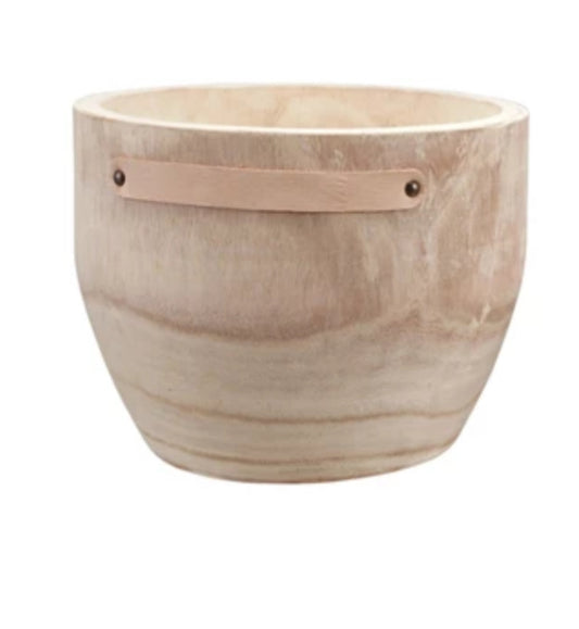 Decorative Paulownia Wood Planter w/ Leather Tab